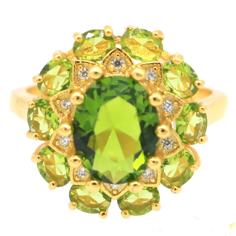 Buy 4 Get 1 Free 18x17mm Pretty 4.8g Green Peridot Women Daily Wear Gold Silver Rings