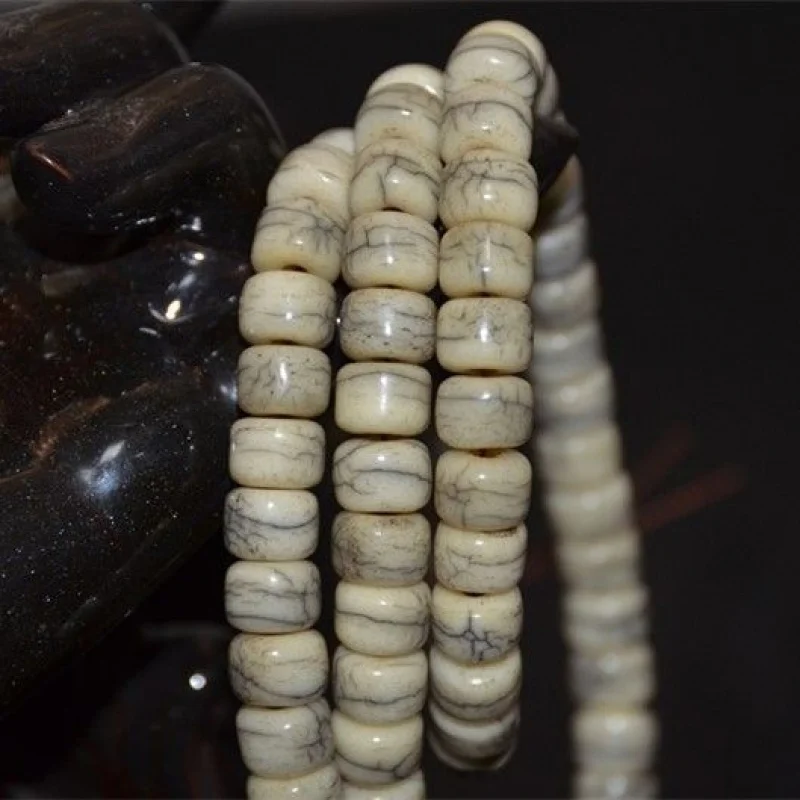108 Yak Bone Vintage Ice-Cracked Pattern Barrel Beads for Men and Women DIY Accessories