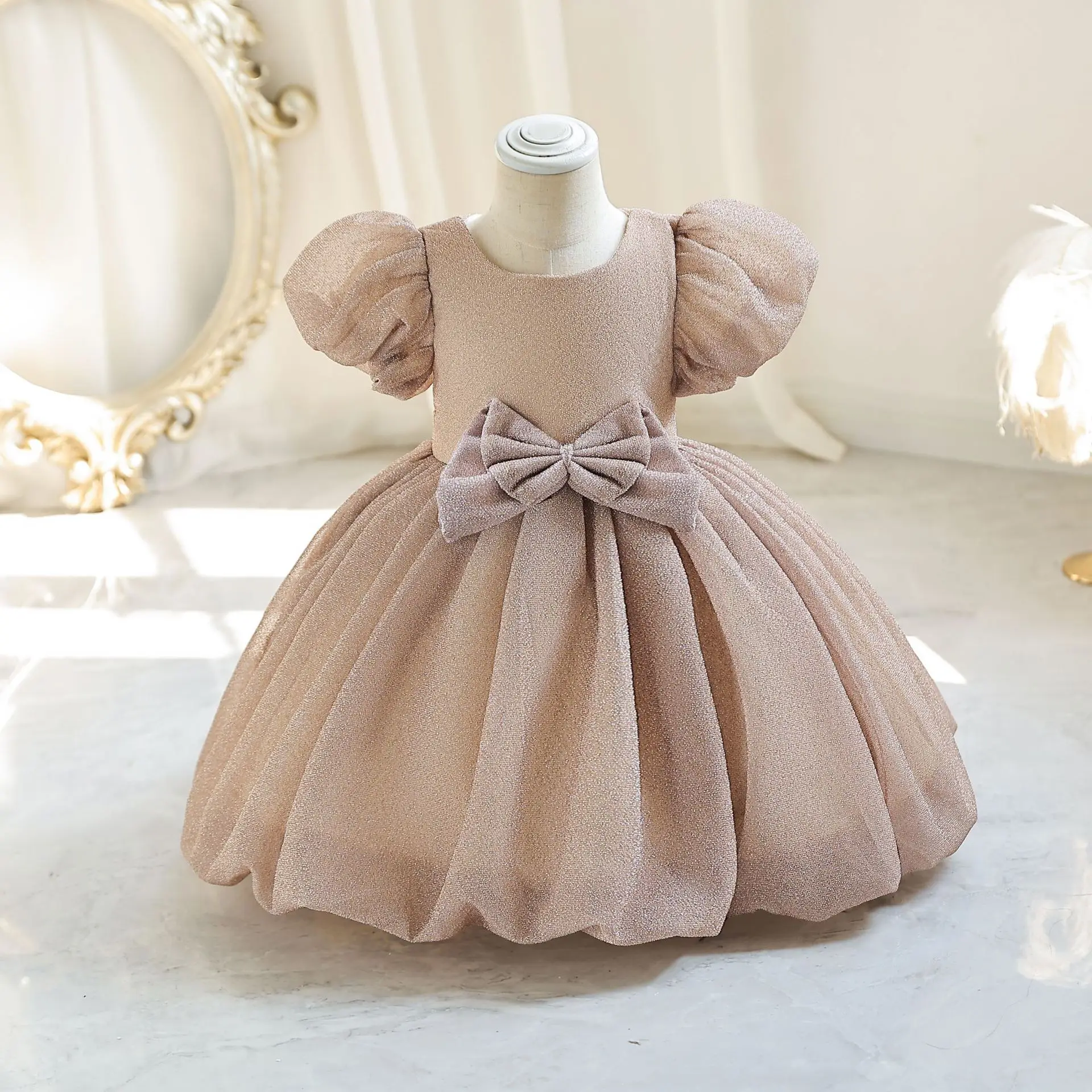 Toddler Baby Luxury Party Wedding Dress Child\'s First Birthday Princess Dresses For Girls Kid\'s Shiny Bridemaid Ball Gown 1-6Y