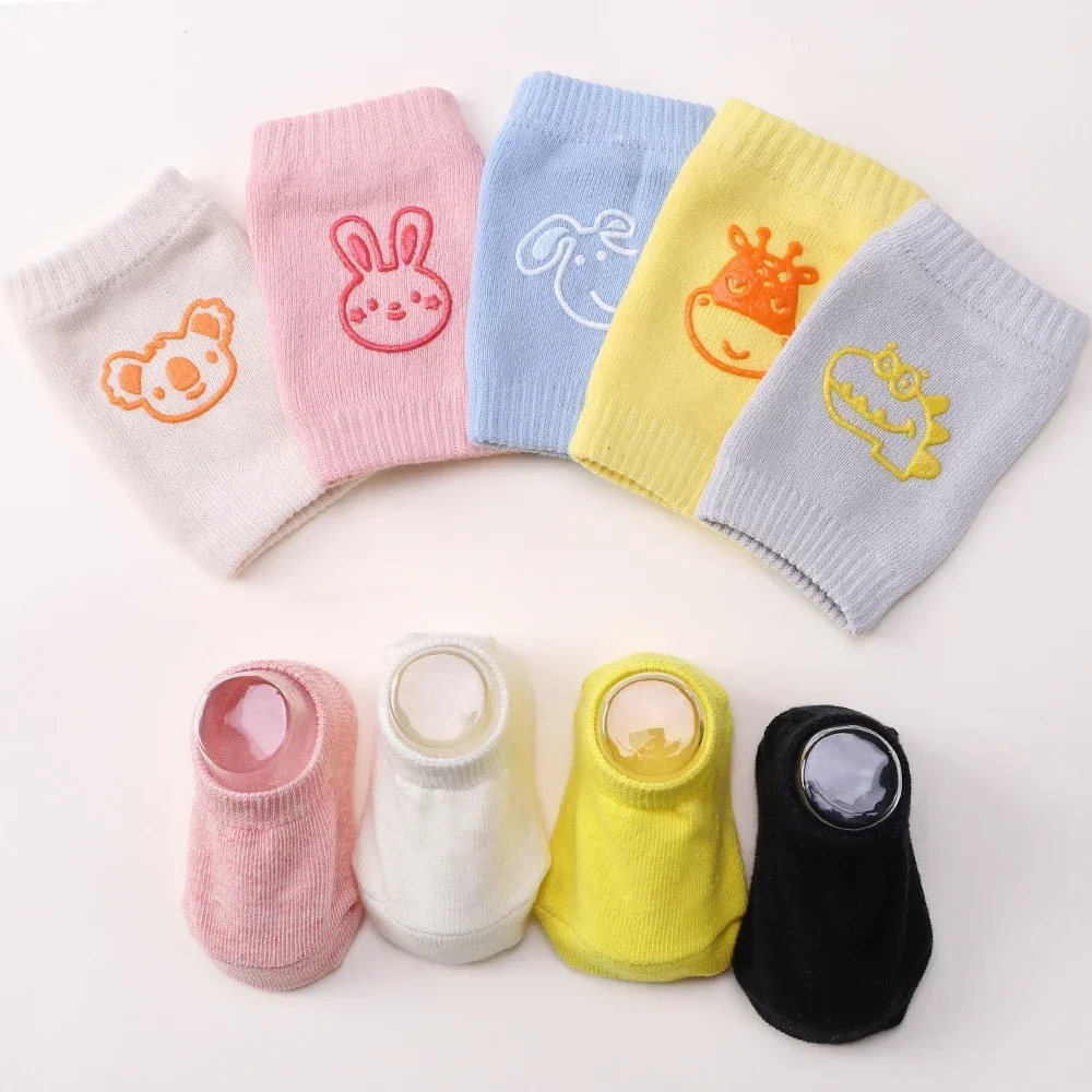 Baby Knee Pads Socks Set Girls Boys Summer Solid Color Anti Slip Socks Leg Knee Protector Kid Crawling Safety Floor Sock Bebe