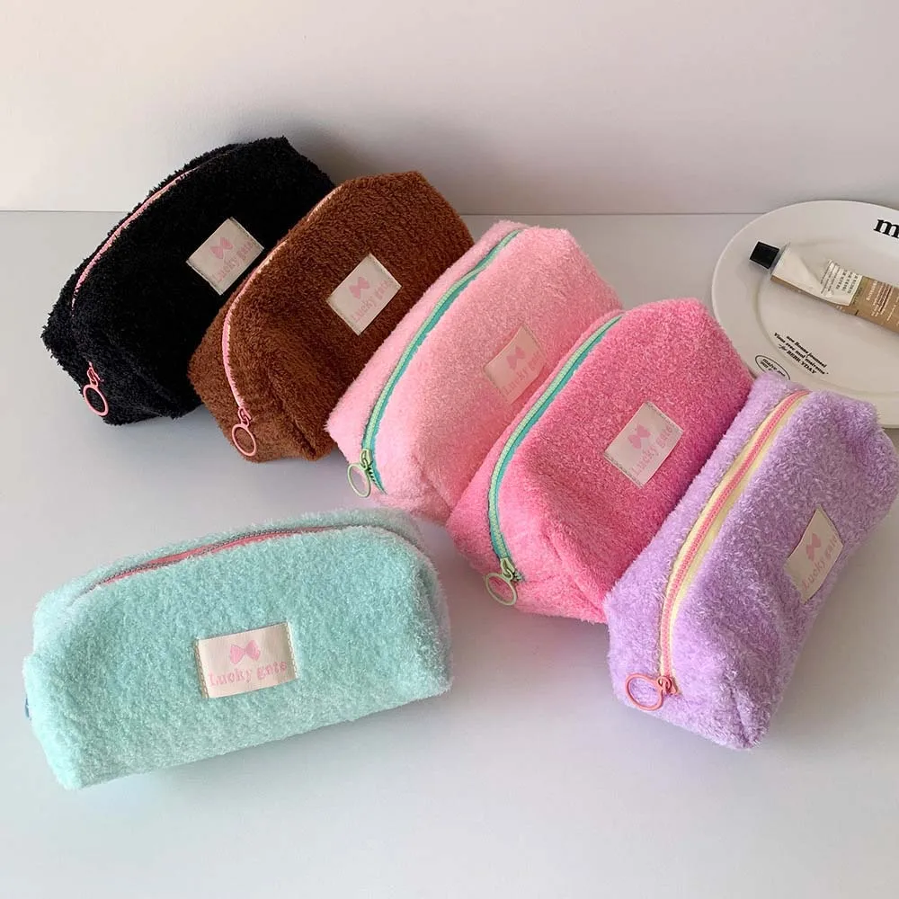 Pencil Pouch Plush Stationery Bag Candy Color Stationery Organizer Large Pen Bag Jewelry Storage Portable Cosmetic Bag