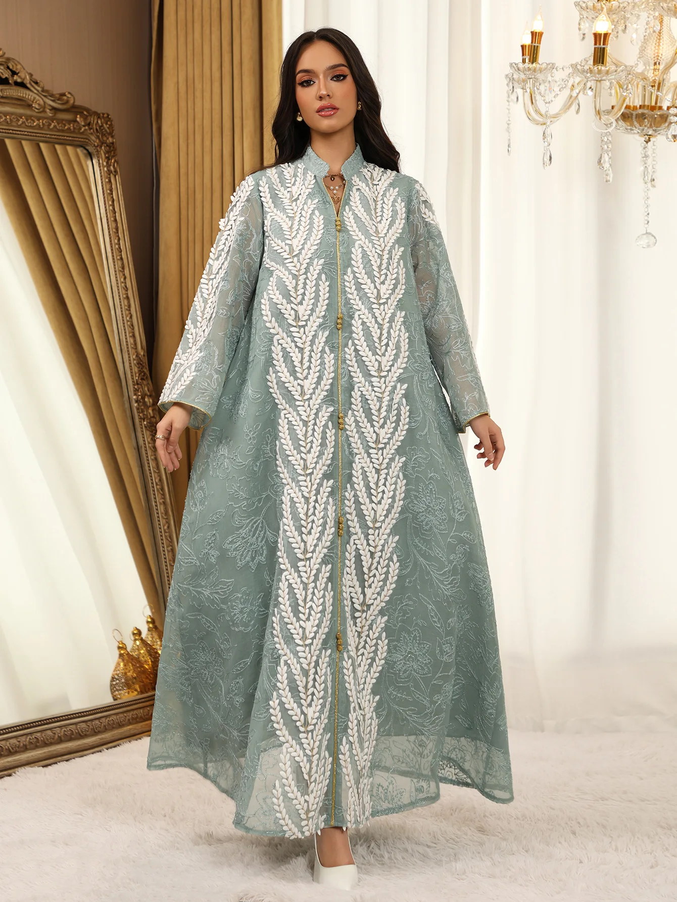 Eid Mesh Dress Women Abaya Party Dress Women Jalabiya Gorgeous Embroidery Saudi Arab Sequins Muslim Ramadan Vestidos Largos Robe