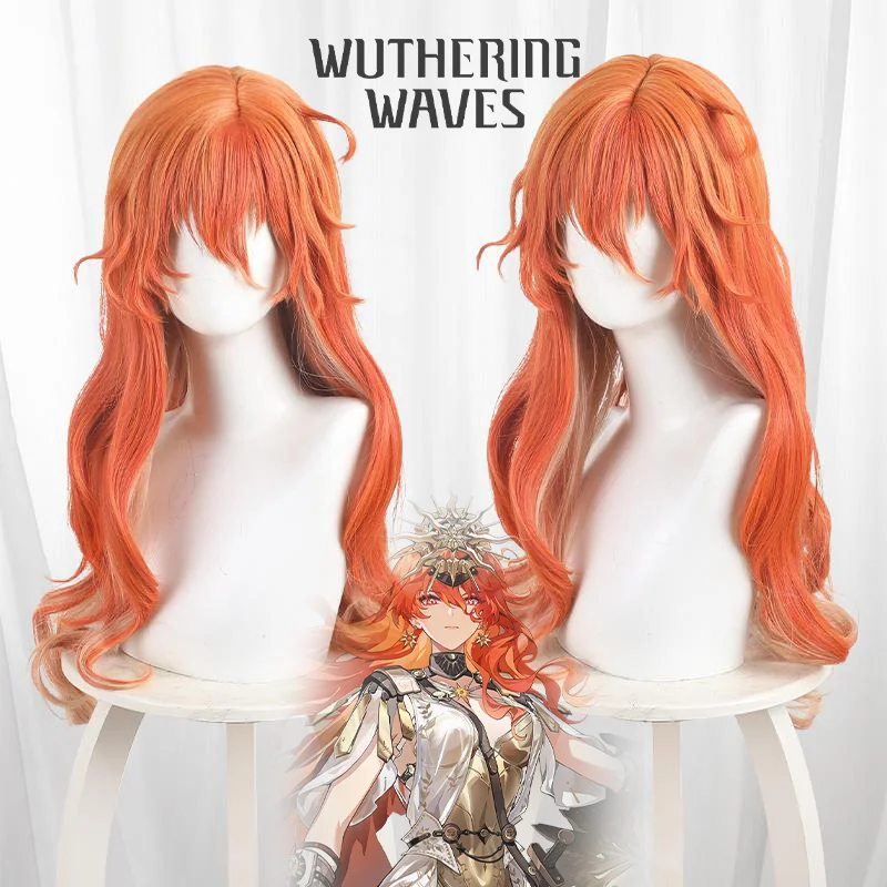 

New Game Wuthering Waves Augusta Cosplay Wig Orange Long Curly Messy Bangs Hair Heat Resistant Synthetic Wigs Halloween Prop