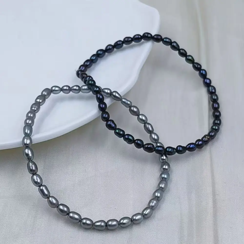 Black Gray Summer Jewelry Gift Natural  Freshwater Pearl Beads Strechy Elastic Bracelet 7-9inch