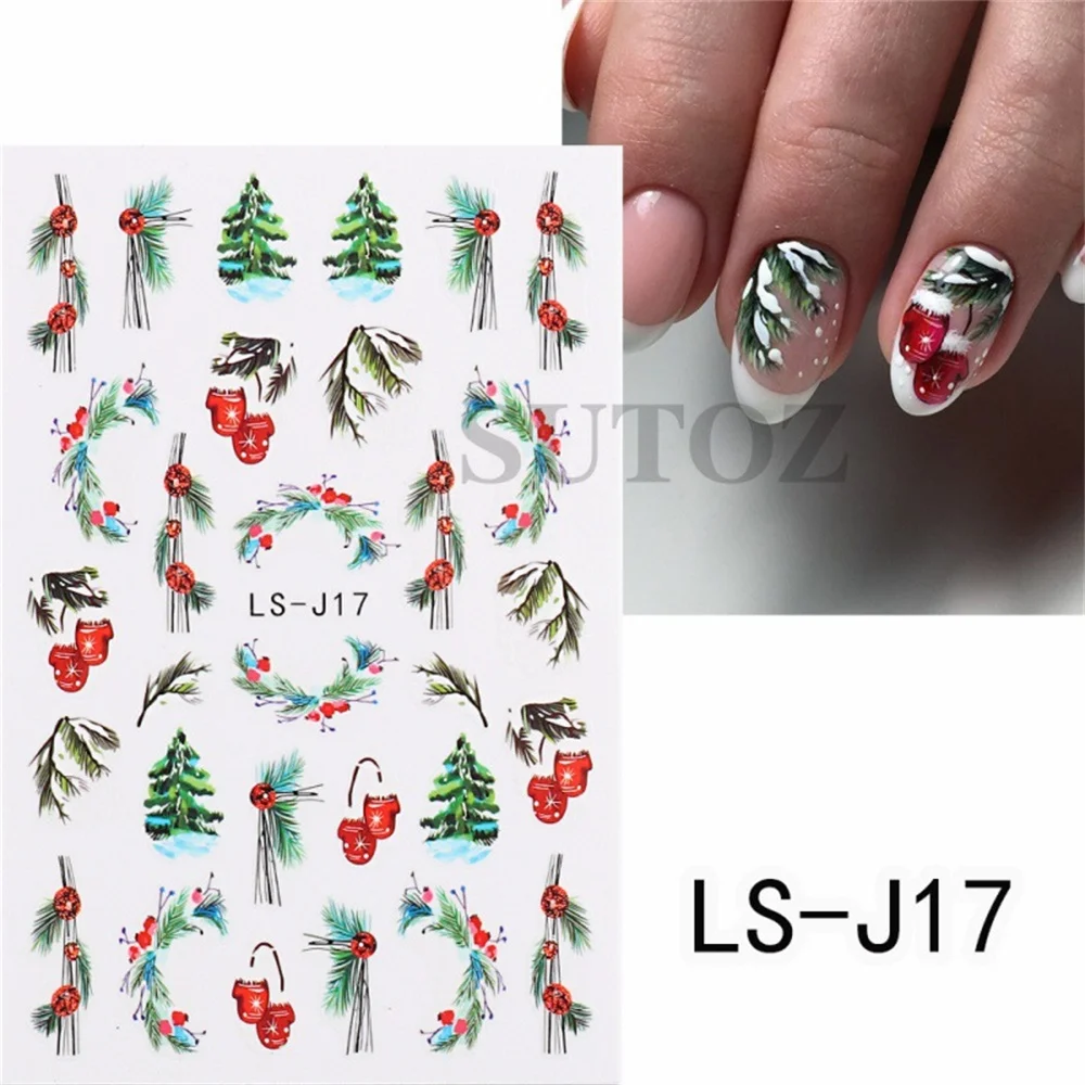 2023 News Christmas Nail Art Sticker Red Santa Snowflake Elk Penguin Holly Winter Decal Slider New Year Manicure Decoration