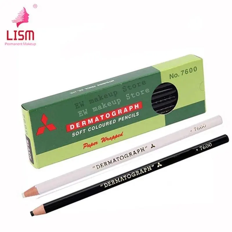 12Pcs/lot  Japan Black Pencil Colored Pencil Dermatograph K7600 Oil-Based Paper Wrapped  For Tattoo Eyebrow Marker Paint Pencil