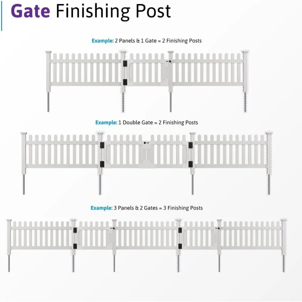 عمود تشطيب السياج بطول 3 أقدام، سهل التركيب بدون حفر سياج أبيض للفناء الخلفي أو الفناء، ألواح سياج خارجية #6