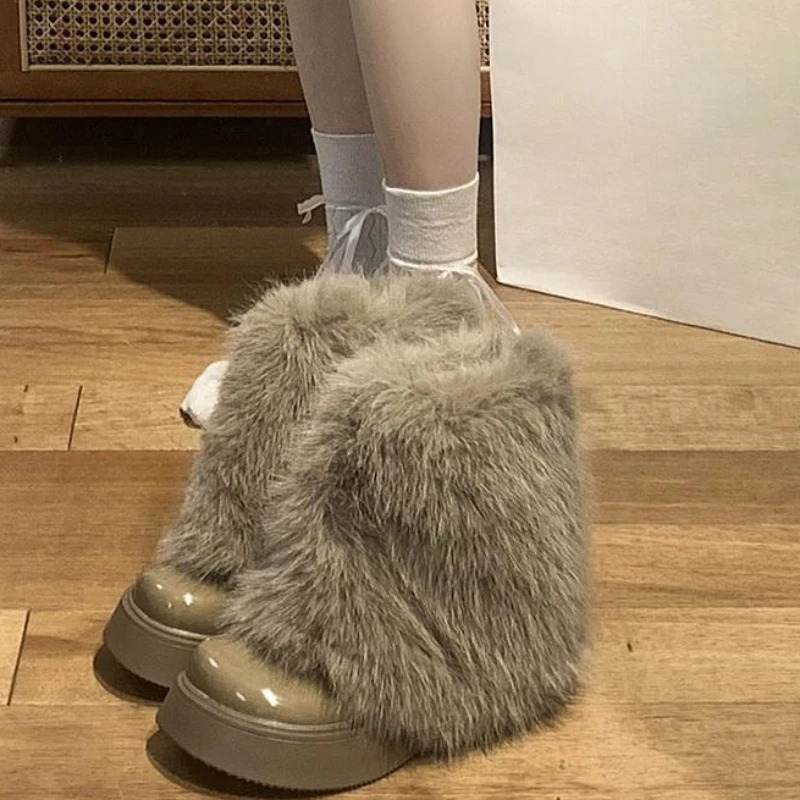 

Winter Shoe Women's Winter Fluffy Faux Fox Fur Boots Woman Plush Warm Snow Boots Luxury Footwear Girls' Furry Fur Bottes Fashion