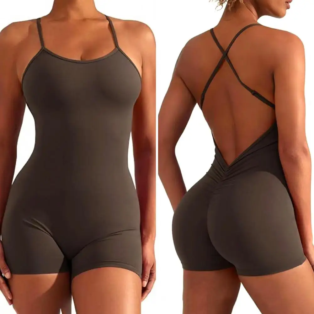 Mameluco de Yoga con almohadilla de busto extraíble para mujer, ropa deportiva sin mangas con espalda cruzada, alta elasticidad, suave y transpirable, Verano