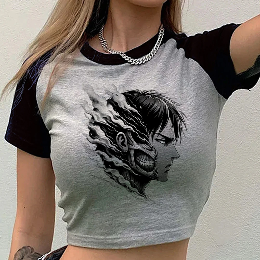 Attack on Titanic Crop-Top für Damen, Goth-Grafik, Anime, Grunge, Japan-Shirt, Grafik, Cutecore, Jojifuku, Party, Meme – Detail 7
