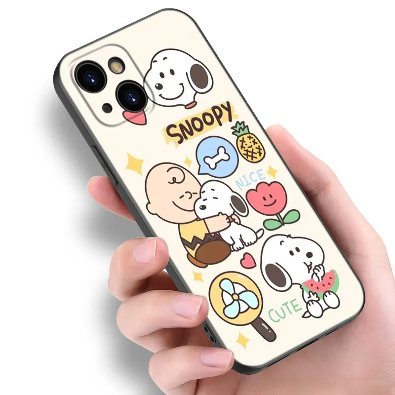 Cartoon S-snoopy Phone Case For Apple iPhone 12 13 Mini 11 14 15 Pro Max 7 8 Plus X XR XS SE 2020 2022 Black Silicone Case