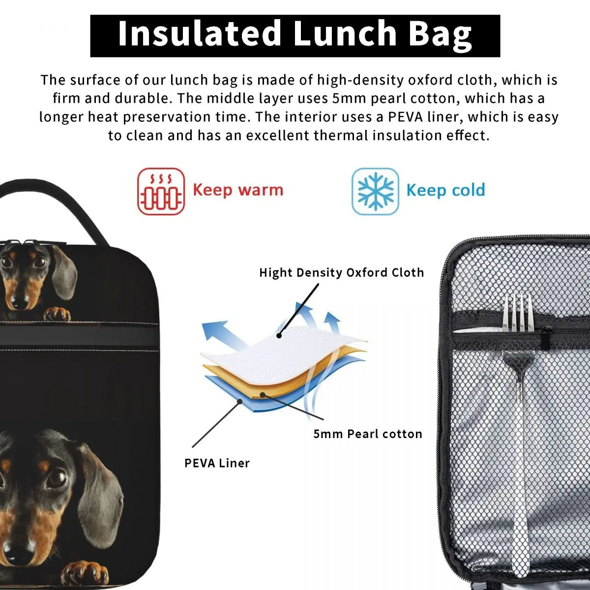 Dachshund Dog Wiener Salsicha Doxie Isolado Almoço Saco Térmico Saco Refeição Recipiente Grande Tote Lunch Box para Homens Mulheres Trabalho Piquenique