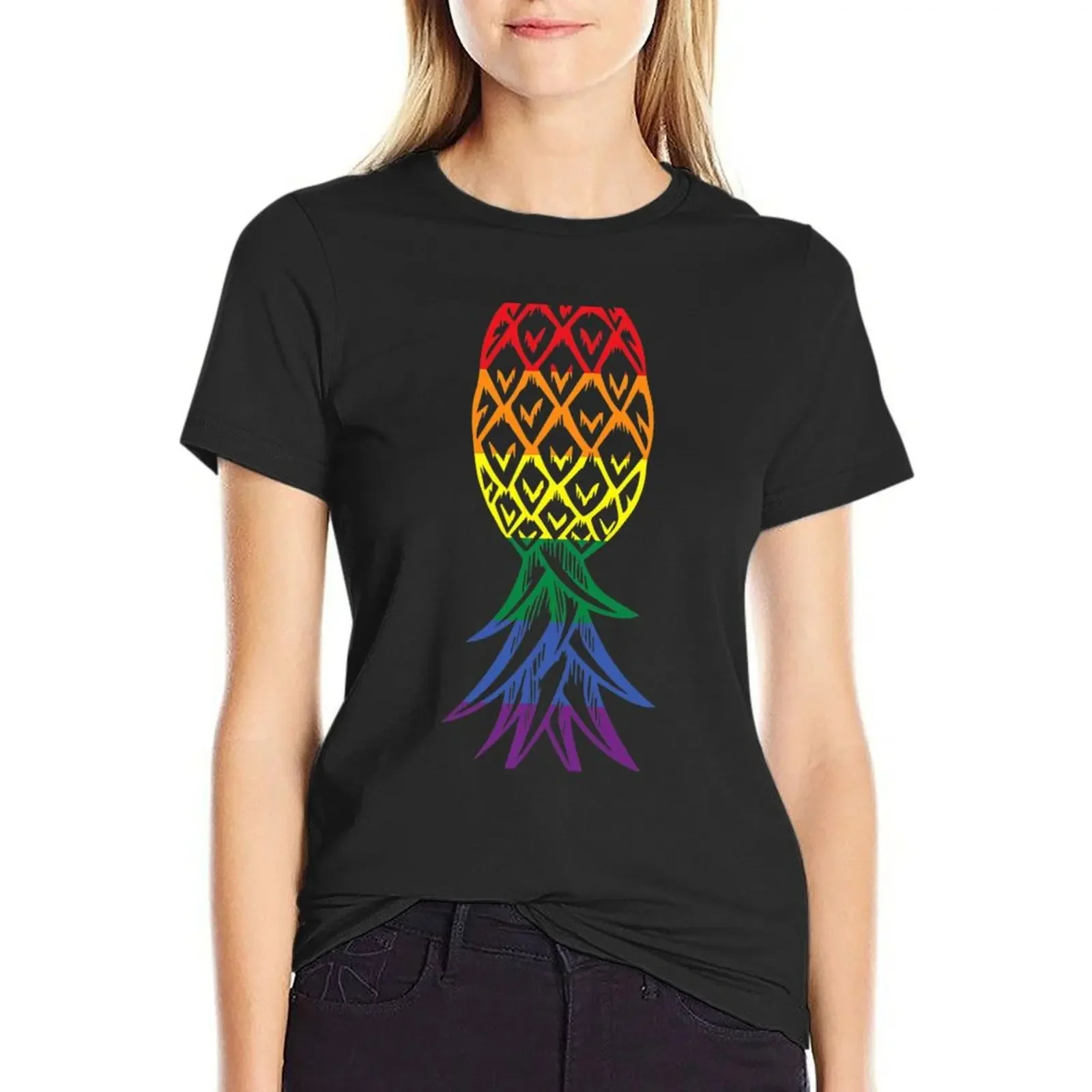 Pineapple Upside DownRainbowLgbt Swinger T-Shirt vintage clothes Blouse female kawaii clothes Woman clothing