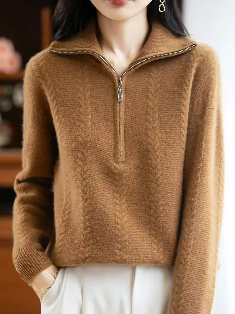 

Женский повседневный свободный крой Long Sve на молнии Ne вязаный свитер осень-зима мягкий удобный цветной внутренний топ