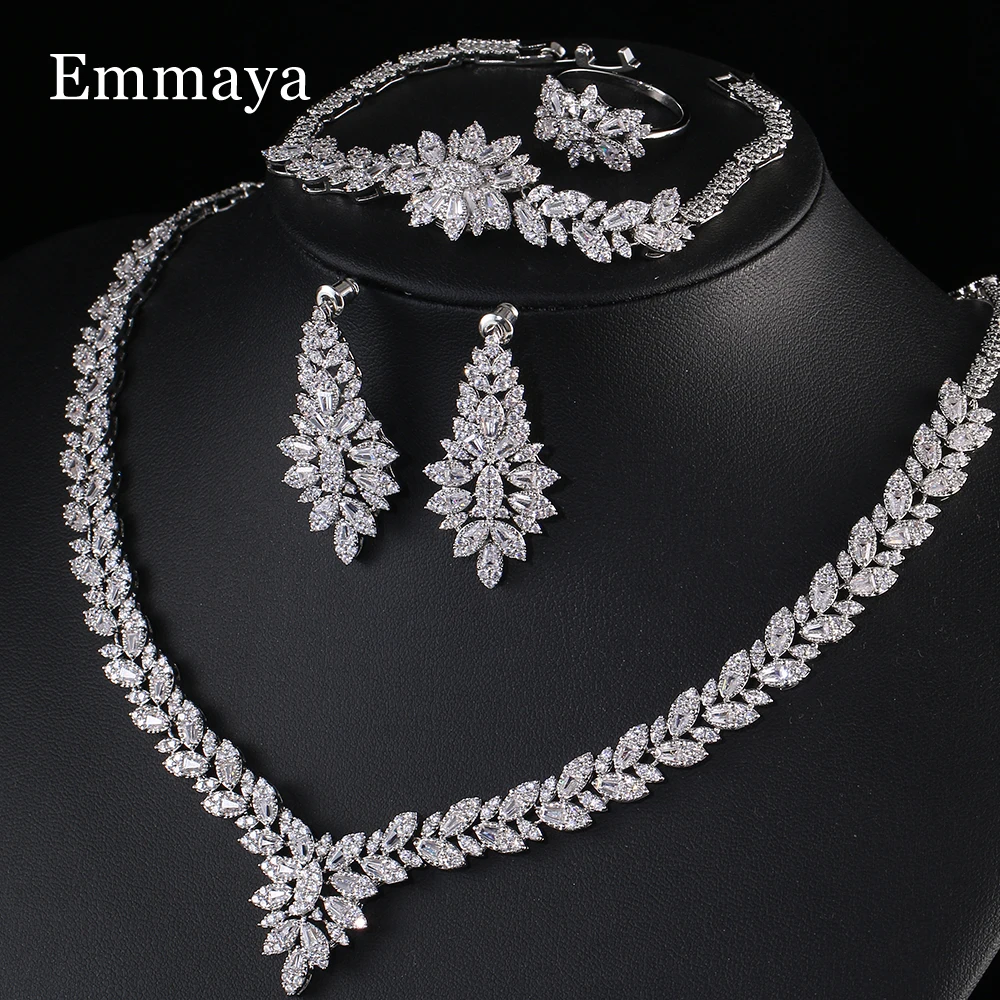 Emmaya Hot Sale AAA Cubic Zircon Noble Jewelry Set Leaves Shape Design For Women&Girls Ingenious Elegant Gift