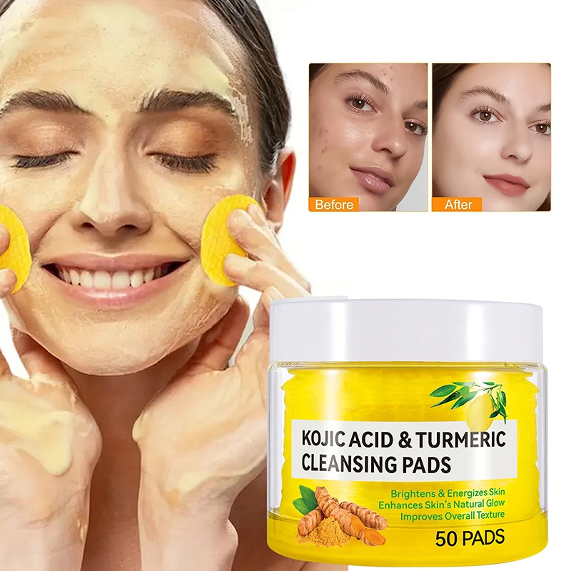 50pcs Turmeric Kojic Acid Cleansing Pads Exfoliating Pads Facial Sponges For Cleansing Exfoliating Daily Cleaning Skin Care Gift