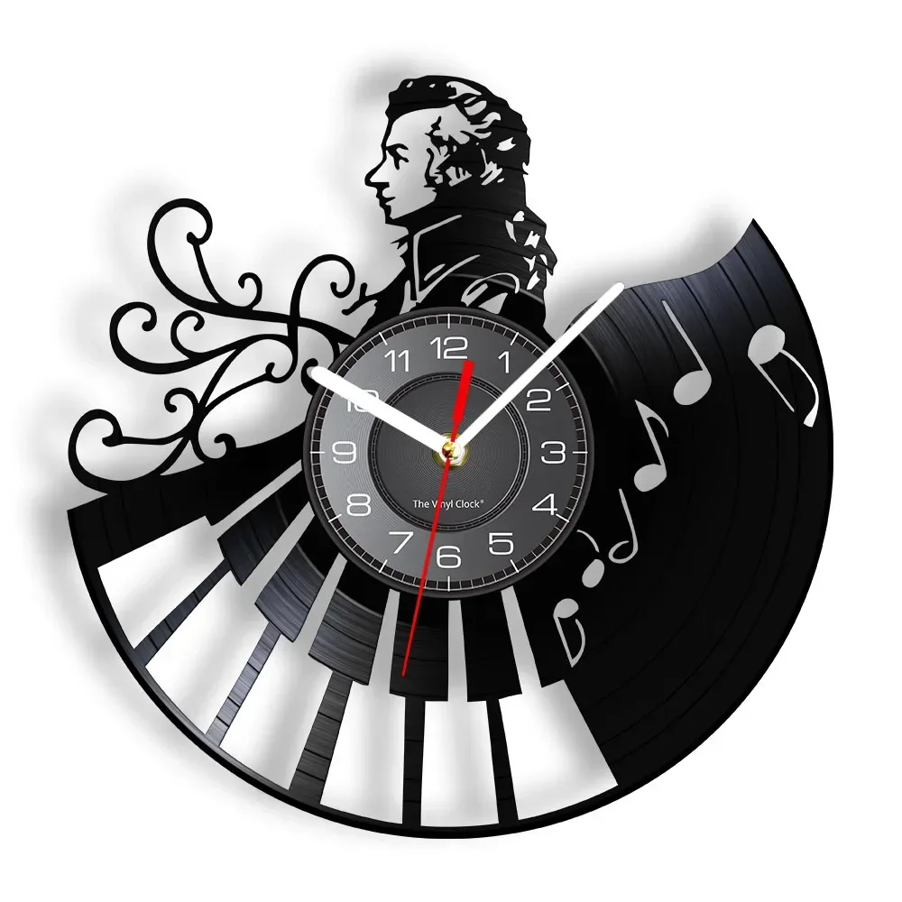 Wolfgang Amadeus Mozart Piano Vinyl Record Wall Clock Home Decor Retro Wall Watch Musical Musician Music Teachers Pianist Gift