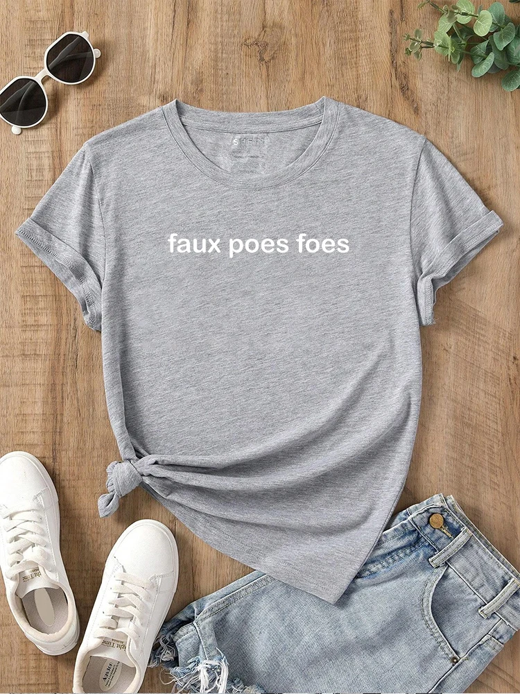 Faux Poes Foes	Women t shirt Summer Fashion Short sleeved T-shirt Tee Tops Printed O-neck Casual T-shirt Women's Clothing