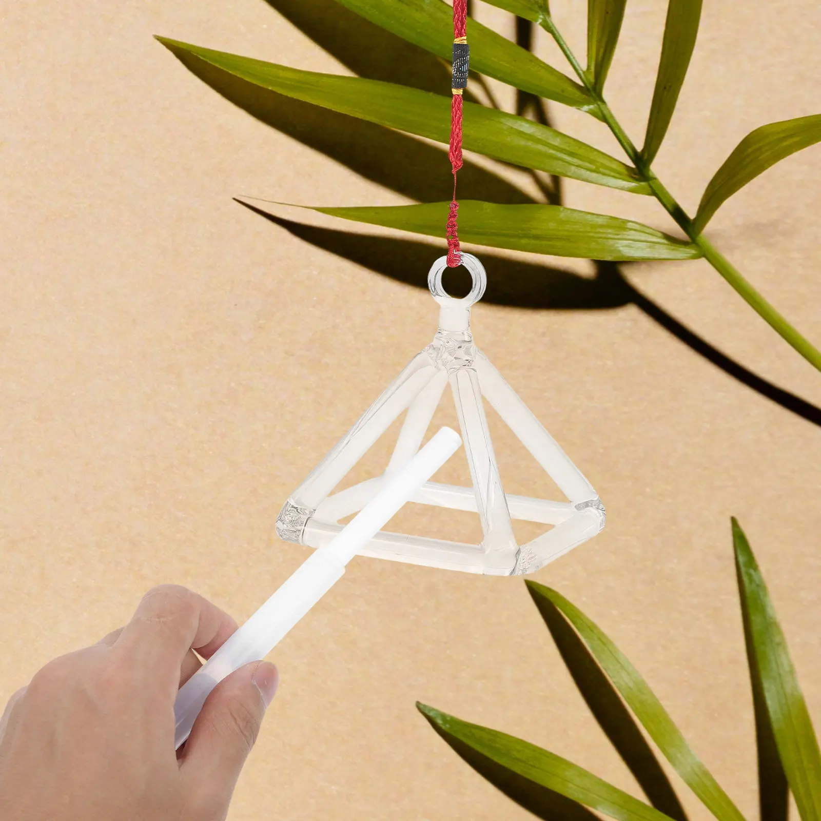 1Set Quartz Crystal Singing Pyramid Meditation Sound Therapy Ornament Home Decoration Desktop Adornment