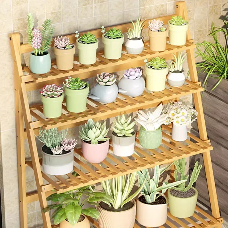 Adjustable Bamboo Plant Shelf Flower Outdoor Luxury Small Plant Shelf Tiered Universal Scaffale Per Piante Balcony Furniture