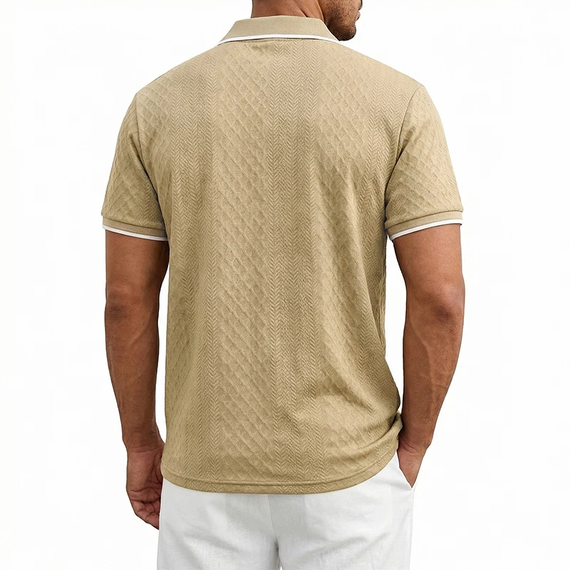 Sommer Herren Casual Business Kurzarm 9-Farben Jacquard 1/4 Reißverschluss Poloshirt | Strukturiertes Polo-Top mit Reißverschluss und kurzen Ärmeln – Detail 5