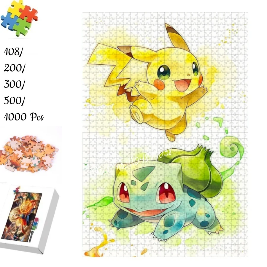 

Anime Pokemon Watercolor Jigsaw Puzzle 108 200 300 500 1000 Pieces Pikachu Bulbasaur Cute Kawaii Kids Adult Educational Toy Gift