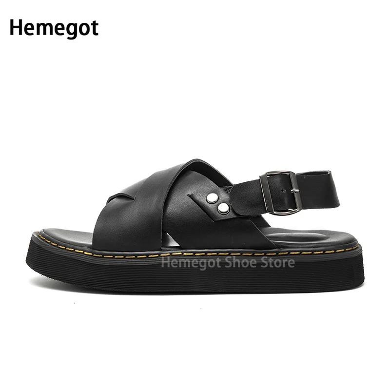 Thick Soled Men Sandals Roman Vintage Beach Shoes Men Leather Sandals Outdoor Sandals Beach Comfortable Soft Indoor Shoes