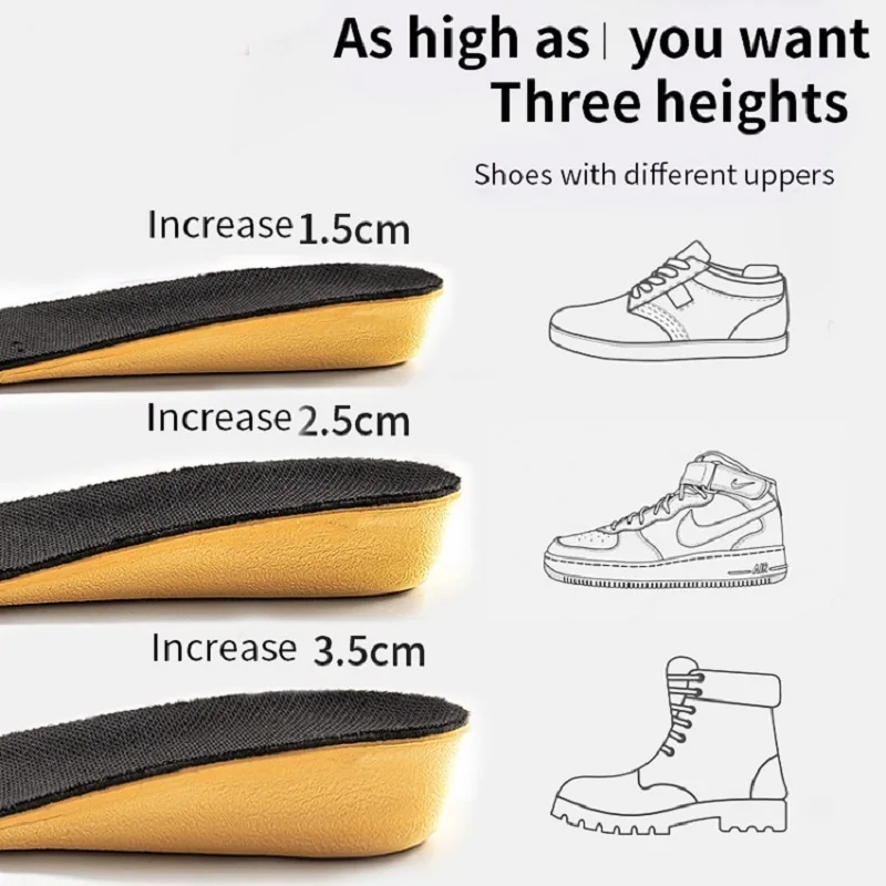 Invisiable Height Increase Insoles for Women Men Heel Lift Yellow Shoes Sole Pad Breathable Shock Absorption Feet Care Cushion