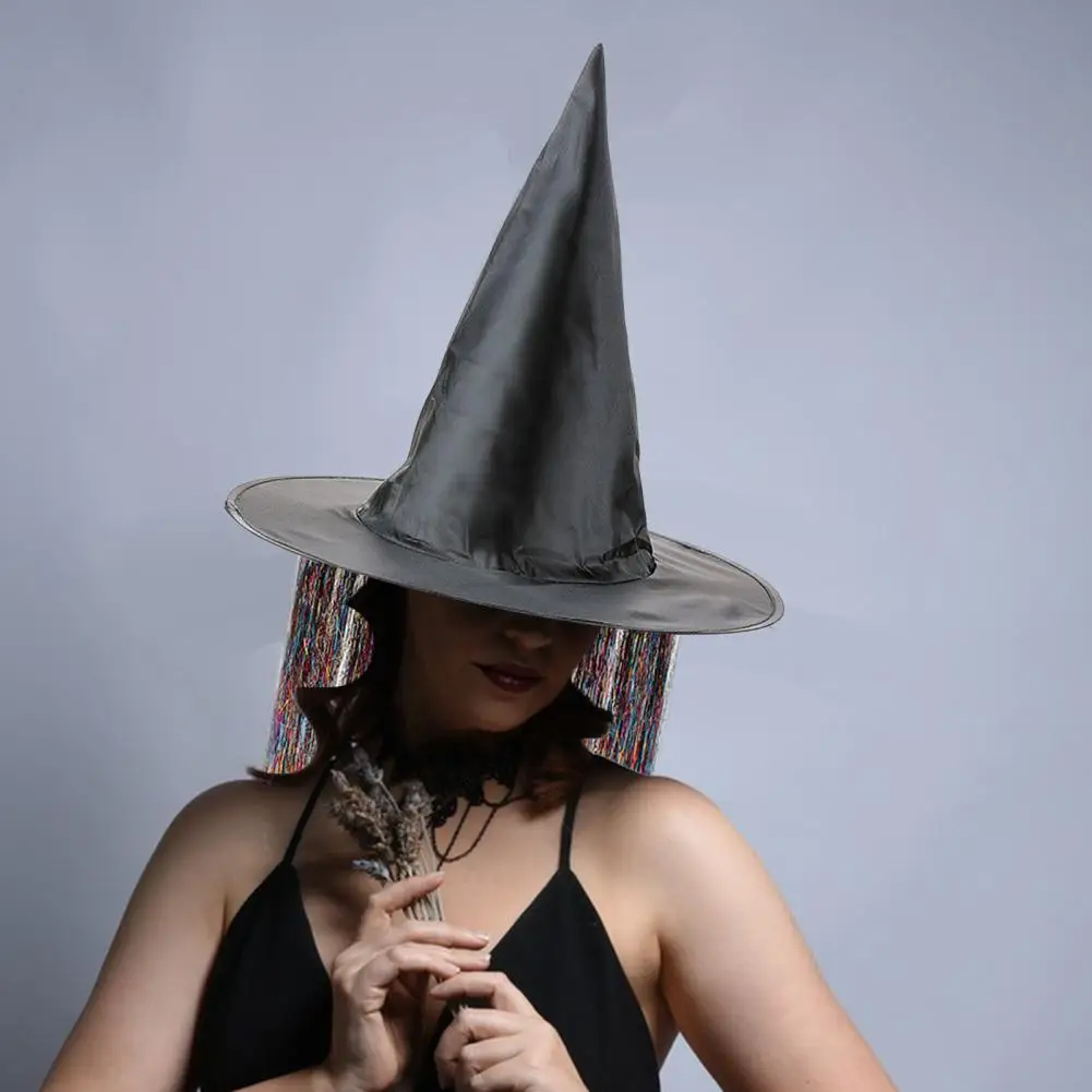 قبعة ساحرة ناعمة قابلة للتنفس قبعة ساحرة داكنة غامضة مع زخرفة شرابة للنساء من قماش أكسفورد للحفلات التنكرية #3