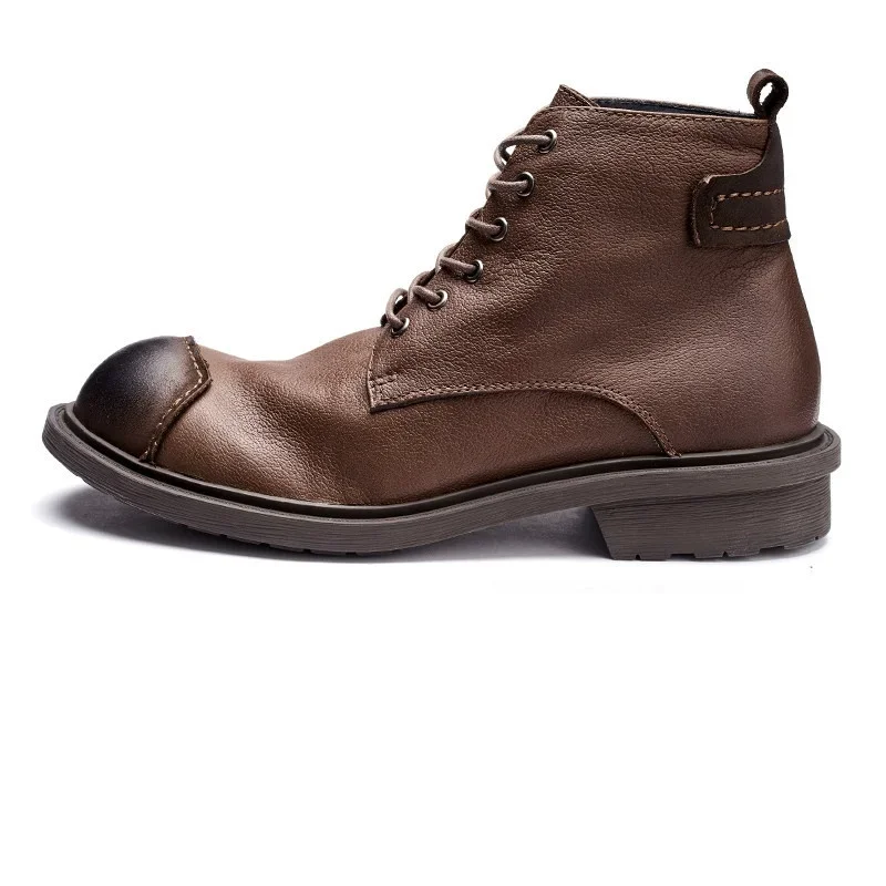 Vintage Business Mens Boots Luxury Genuine Cow Leather Spring Work Shoes 2026 New Style Full Grain Leather Round Toe Ankle Boots