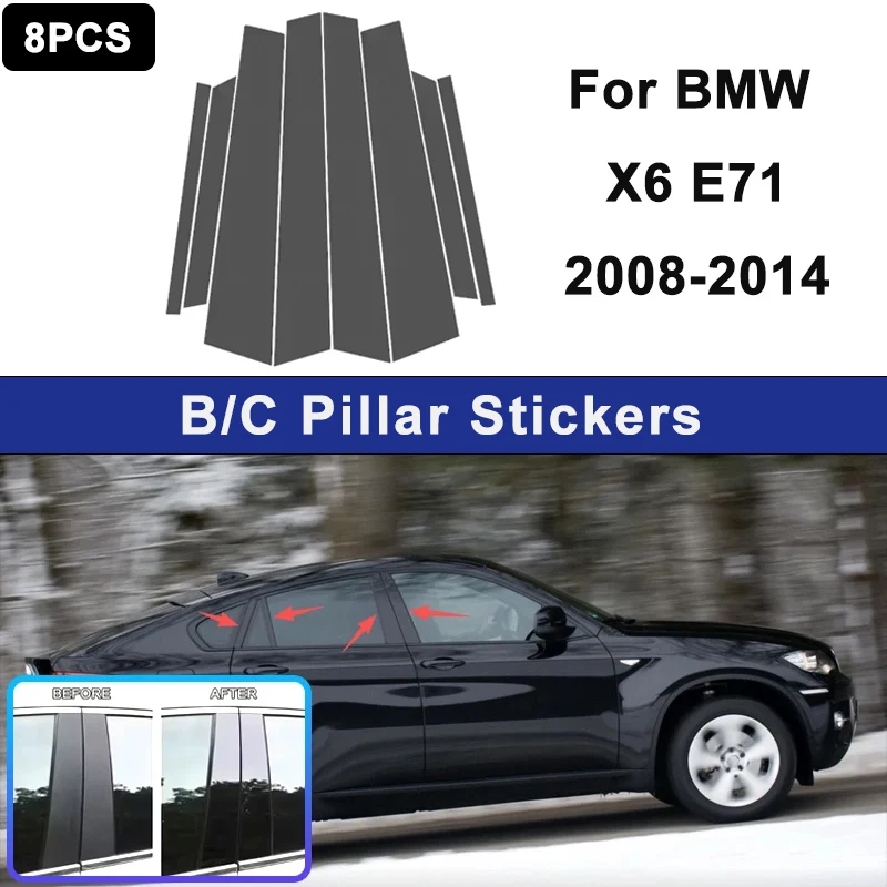 

For BMW X6 E71 2008-2014 Window B C Pillar Post Cover Trim Stickers Door Column Decorative Exterior Accessories