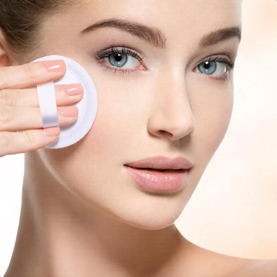 40 stuks katoenen poederdonsjes bulk wasbaar 2,36 inch ronde make-up afstoffen poederdons met lint voor gezicht lichaam cosmetisch wit