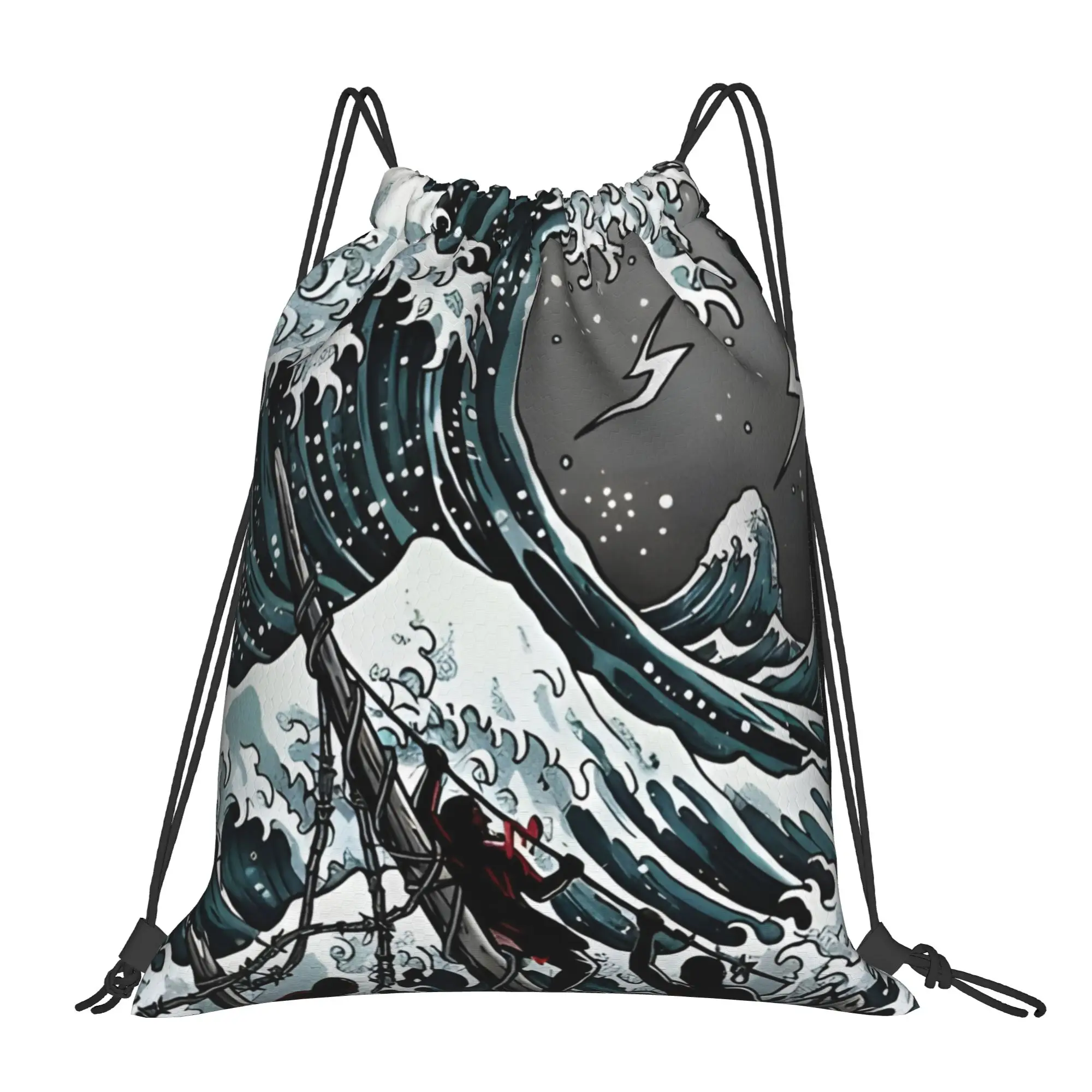 Trippy Landscape TheWave Of Chaos Dark Sea Exploration Portable Sports Riding gym Drawstring Bags Cool gift Storage Backpacks
