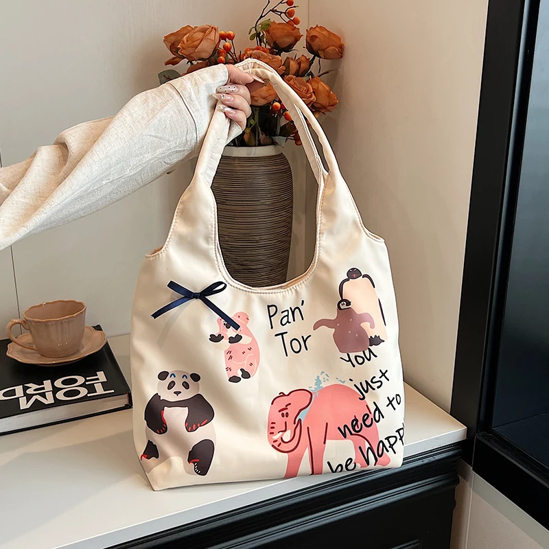 2024 New Large Capacity Minimalist Tote Bag Women's Hand Bag Cartoon One Shoulder Tote Bag Hobo Canvas Handbag