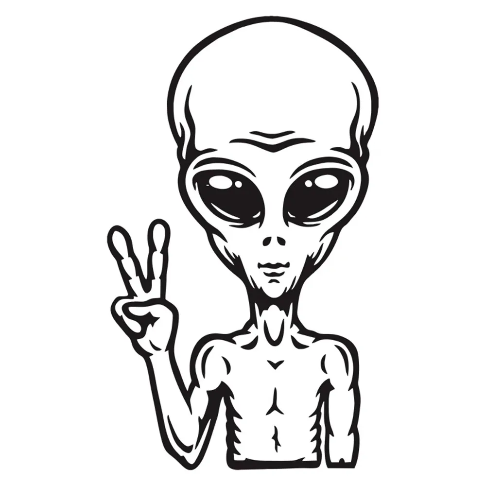 

UFO Alien Peace Sign Space Theme Vinyl Decal, Cartoon Sticker for SUV Truck Van Laptop Water Bottle, Auto Exterior Decor