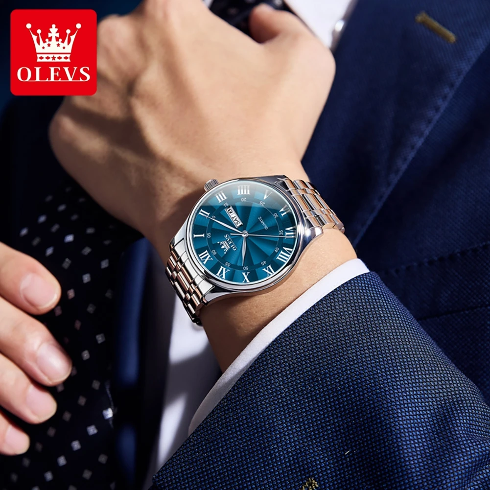 OLEVS Orologio da uomo di lusso Quadrante semplice di marca Orologio di alta qualità Orologio da polso con data luminosa impermeabile in acciaio inossidabile regalo
