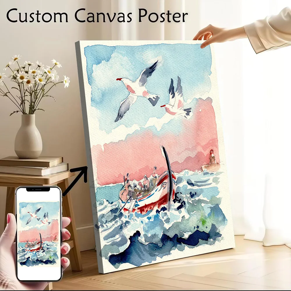 Fishing Boat Canvas Wall Art Poster Custom Photo Print Modern Painting for Fans Decoration Living Room Decorating Interior Mural