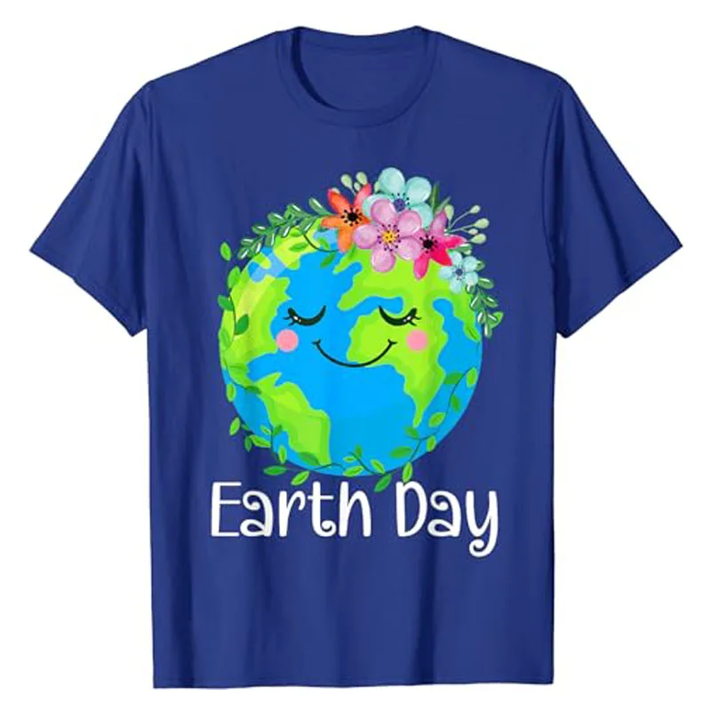 Happy Earth Day Shirt Cute Earth with Floral Earth Day 2024 T-Shirt Short Sleeve Blouses Humor Funny Graphic Tee Streetwear Tops