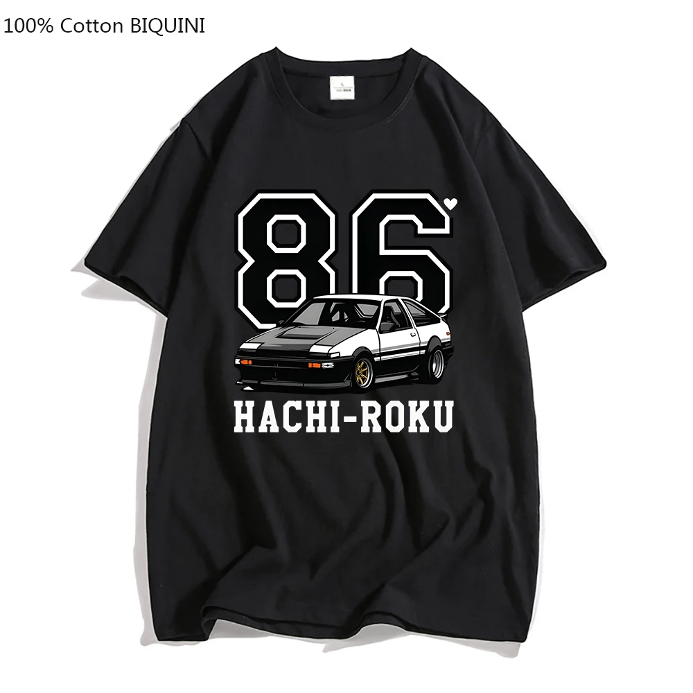 AE86 Hachi Roku T-shirt Japanese Anime Mens Short Sleeve Streetwear Oversized Crewneck Clothing Tops 100% Cotton Male