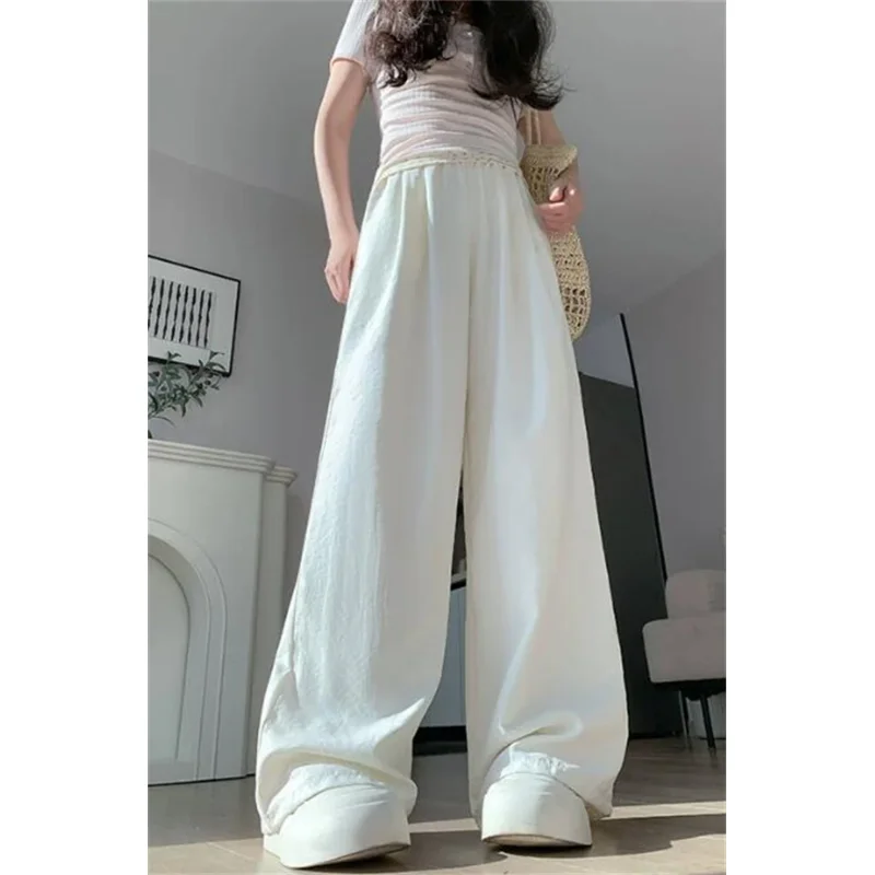 Pantaloni estivi larghi sottili Pantaloni lunghi gialli da donna Pantaloni larghi estivi da donna dritti a vita alta neri in seta di ghiaccio