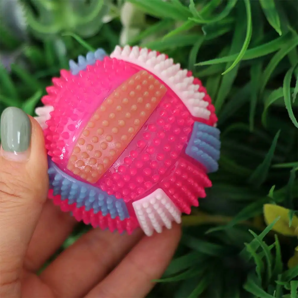 Rainbow Color Dog Glowing Molar Ball Flashing Bite Resistant Puppy Bouncy Chew Ball 6.5cm Elastic Pet Squeak Molar Ball
