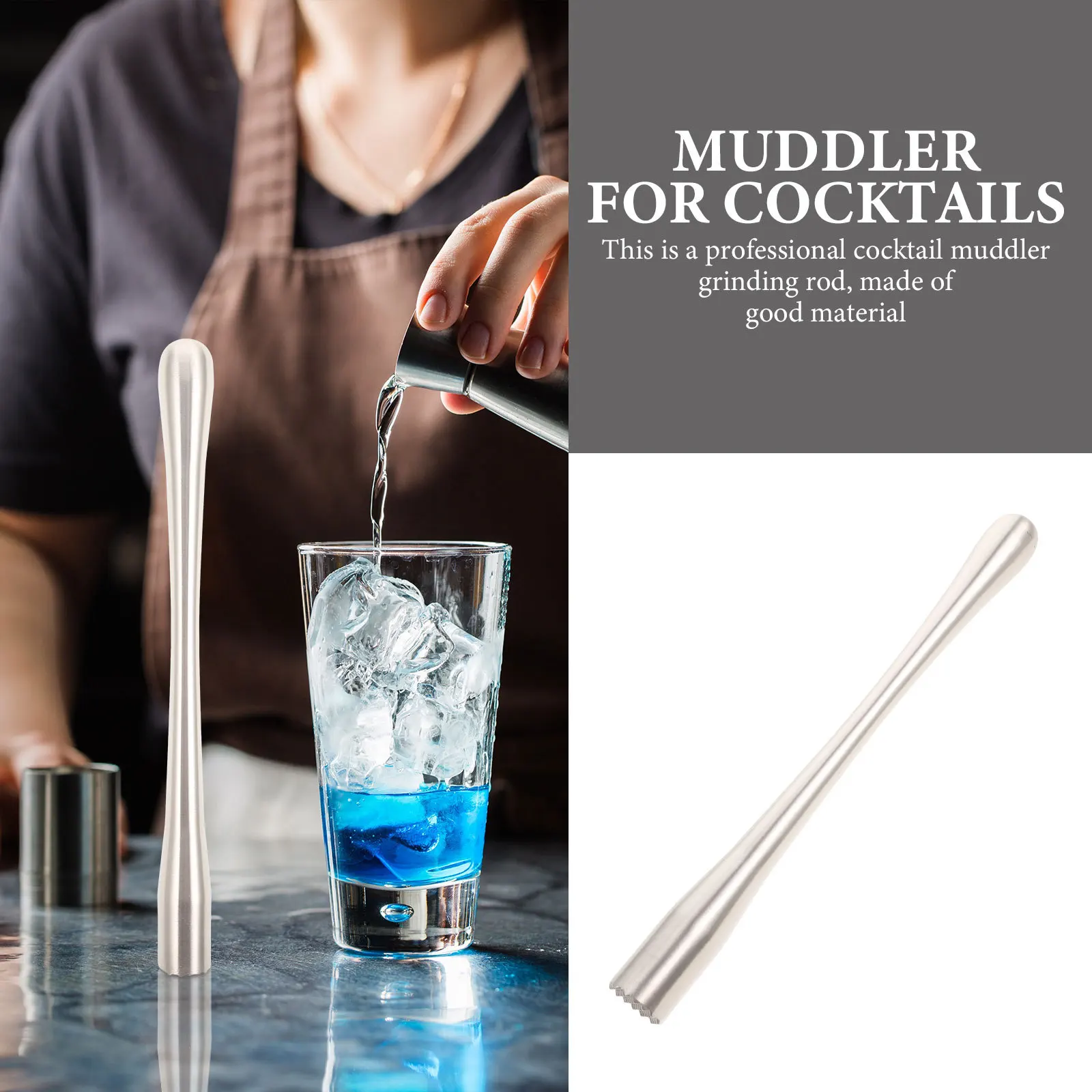 

Stainless Steel Cocktail Muddler Long Grinding Rod for Ice Cubes Lemons Fruit Crushing Bar Tool Home Coffee Shop Use