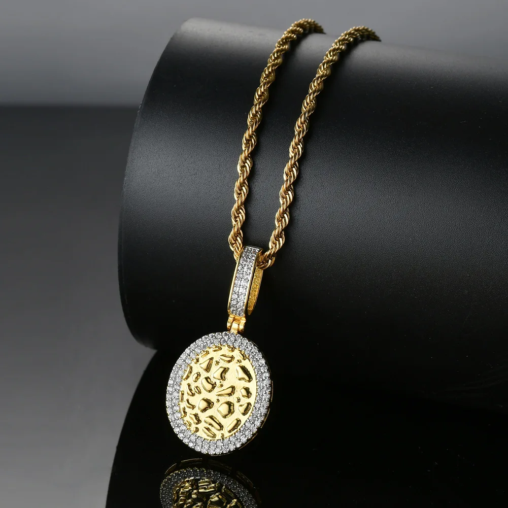 

Уличная одежда в стиле хип-хоп, овальный кулон с золотым кирпичом и цирконом, ожерелье для мужчин и женщин