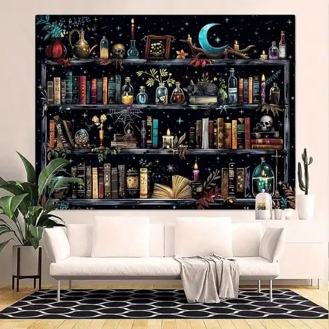 1 पीस विच बुकशेल्फ़ टेपेस्ट्री गॉथिक लाइब्रेरी वॉल हैंगिंग सेलेस्टियल स्कल डेकोर बेडरूम डॉर्म बैक-टू-स्कूल सीज़न ऑटम गिफ्ट्स 8 best sales खोपड़ी टेपेस्ट्री - №6