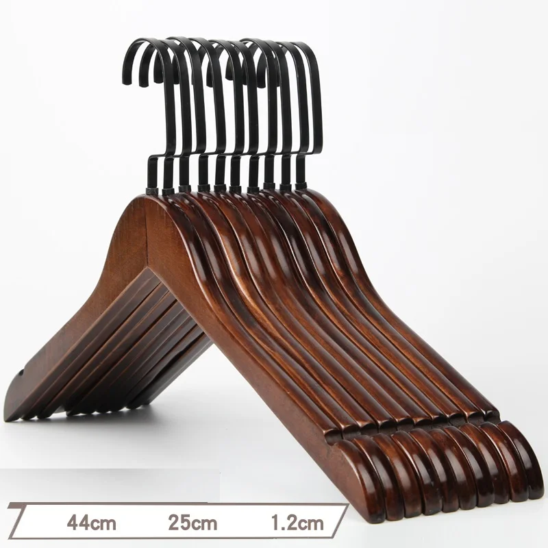 10Pcs/set Adult Extra-Wide Solid Wood and Metal Hook Wooden Hangers With Notches Non-slip Metal Hook for Clothes