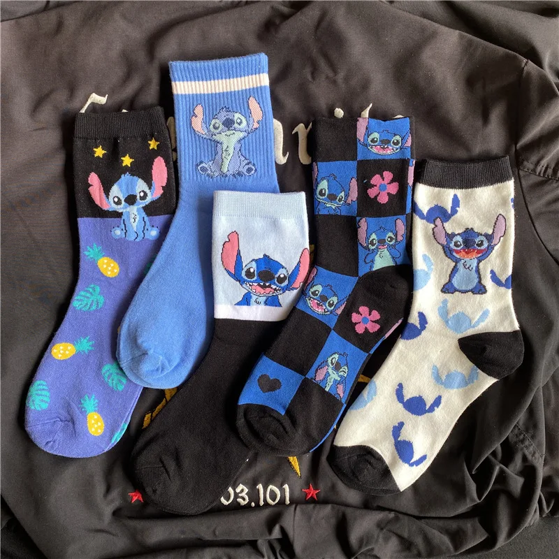 New Stitch Cotton Socks Disney Anime Cartoon Kawaii Pure Medium Length Socks Combed Cotton Birthday Gift for Girls Friends Boys