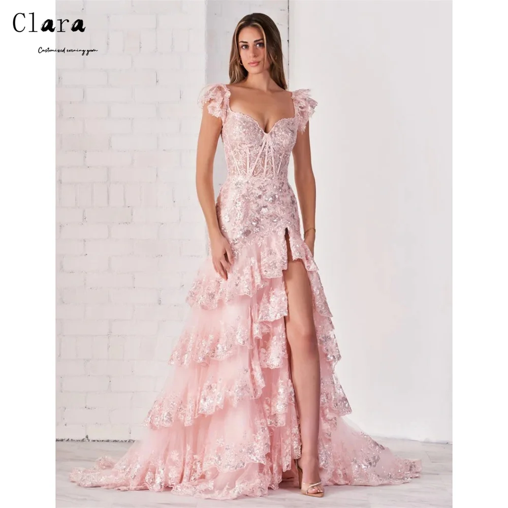 

Clara Custom Pink A-line Side Slit Lace Evening Dresses Woman Elegant Cocktail Dresses 2025 Woman Luxury Evening Dress Party