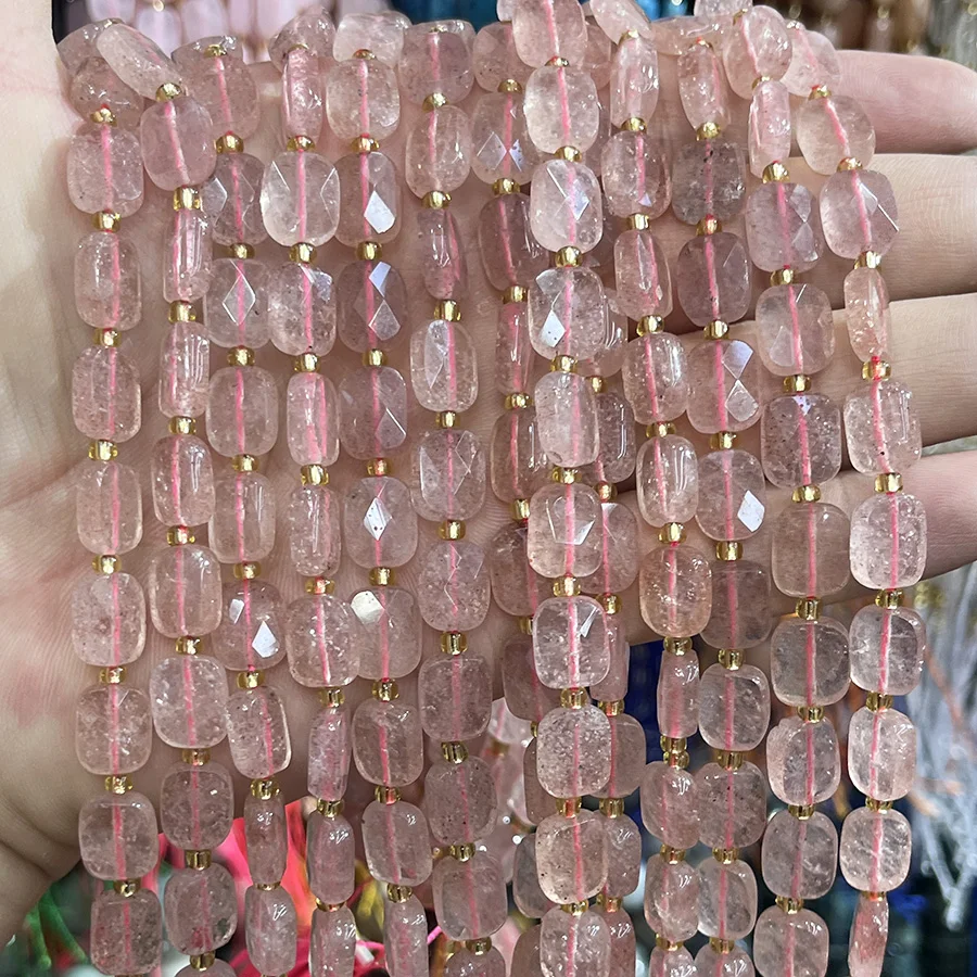 

Натуральные красные клубничные кварцевые бусины, прямоугольные граненые секции, ручная работа для изготовления ювелирных изделий, ожерелье, браслет, 15 дюймов, 8x10 мм