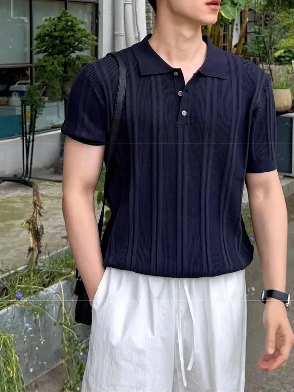 

New 2025 Men's ort Sve irt Casual Loose Slimming Collared Top Youth Faion Summer Thin Pure Color M Garment