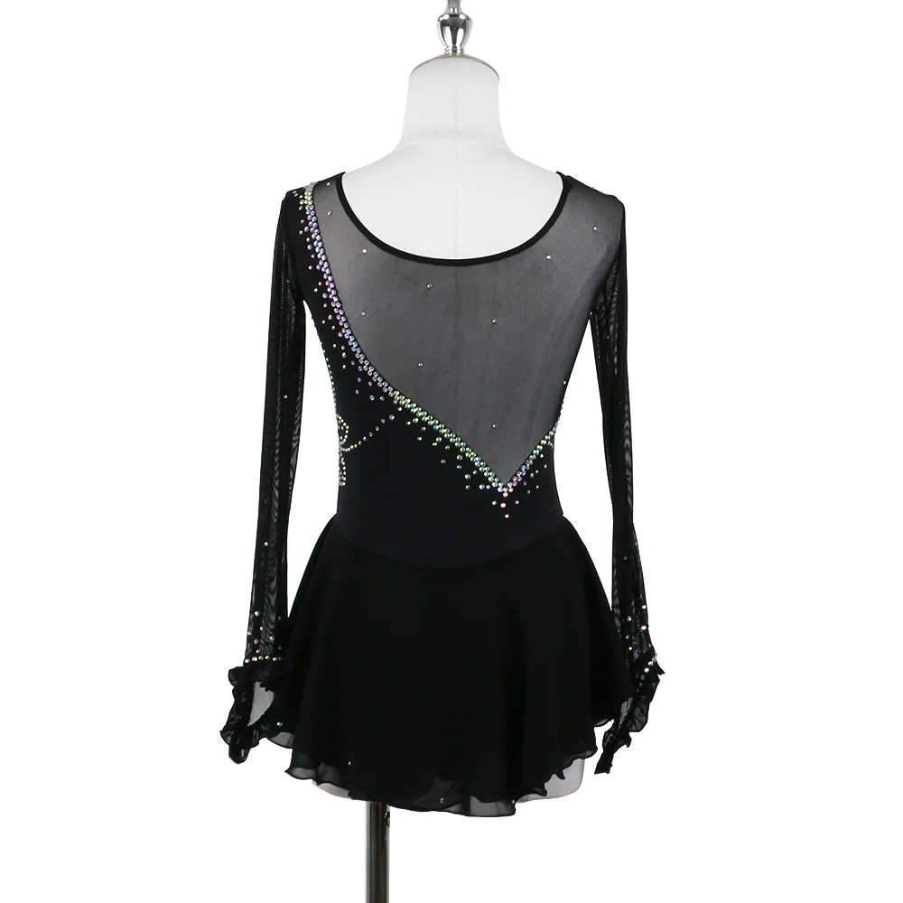 ZAGITOVA Eiskunstlaufkleid Damen Mädchen Langarm Eiskunstlauf Röcke Strass Wettbewerb Mesh Rock Kostüm